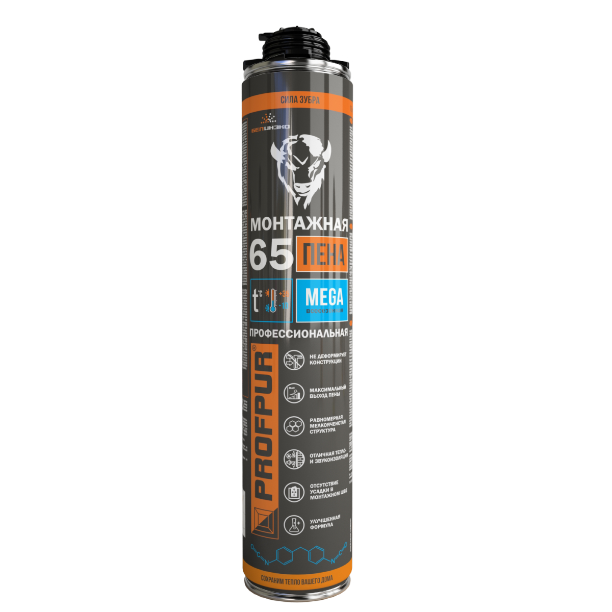 Монтажна піна БелИНЕКО Profpur Mega пістолетна 870 ml всесезонна