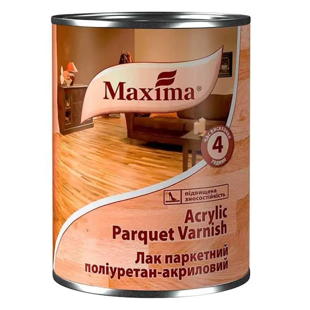 Лак паркетний поліуретан-акриловий "Acrylic parkquet varnish", глянсовий ТМ "MAXIMA", 0,75 л