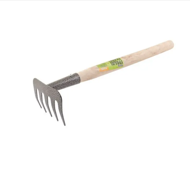Граблі садові з подовженою дерев'яною ручкою 5 зубів 375*95 мм