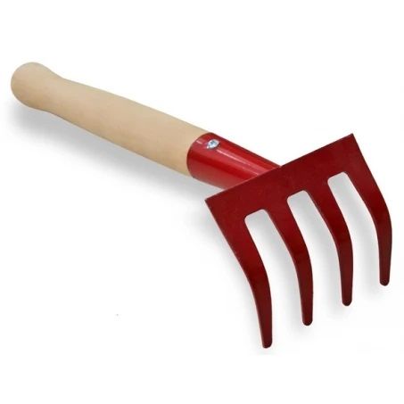 Грабельки фарбовані, дерев'яна ручка, 360 мм, 4 зуба