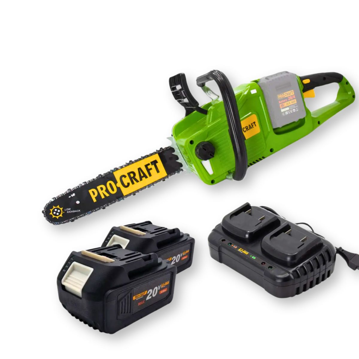 Набір Procraft Пила ланцюг.PCA40/4/2(б/акб,зар.пристр)/Бат.20/4-2шт./Зар.пристр.20/2/Олив.ланцюг 1л