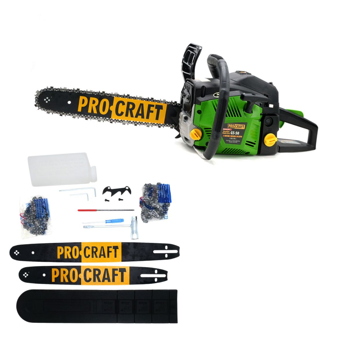 Бензопила Procraft GS50 (2 шина, 2 ланцюг - 40, 45)