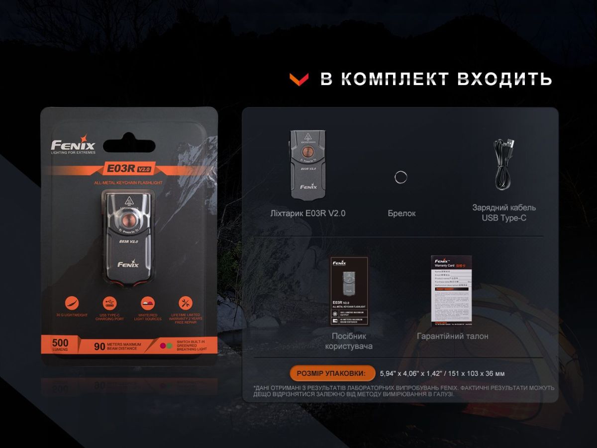 Ліхтар наключний Fenix E03R V2.0, синій