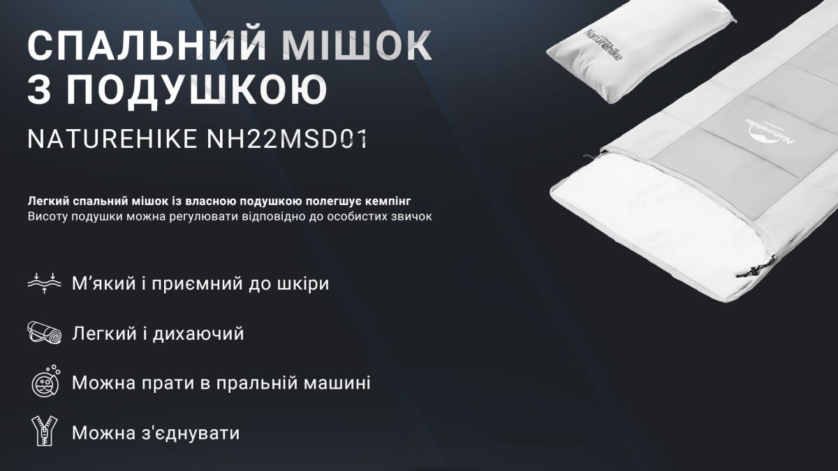 Спальний мішок з подушкою Naturehike NH22MSD01, сірий