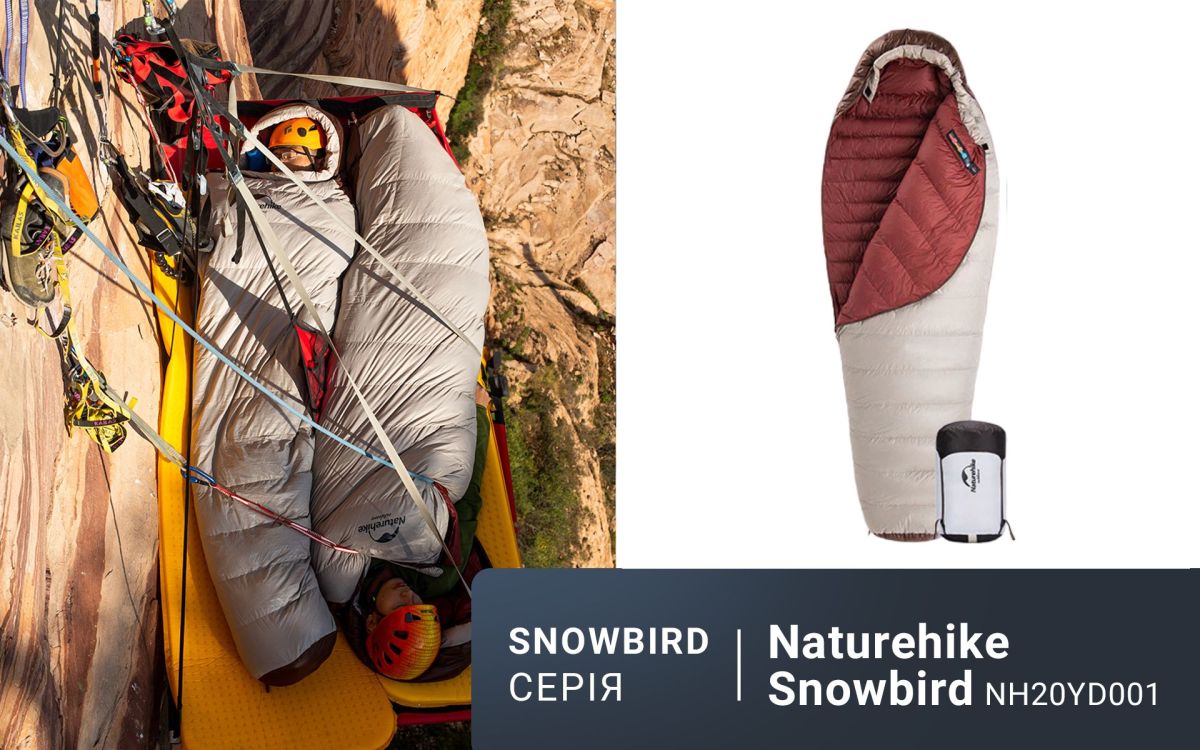 Спальник з натуральним пухом Naturehike Snowbird NH20YD001, p-р L, коричневий 720 г