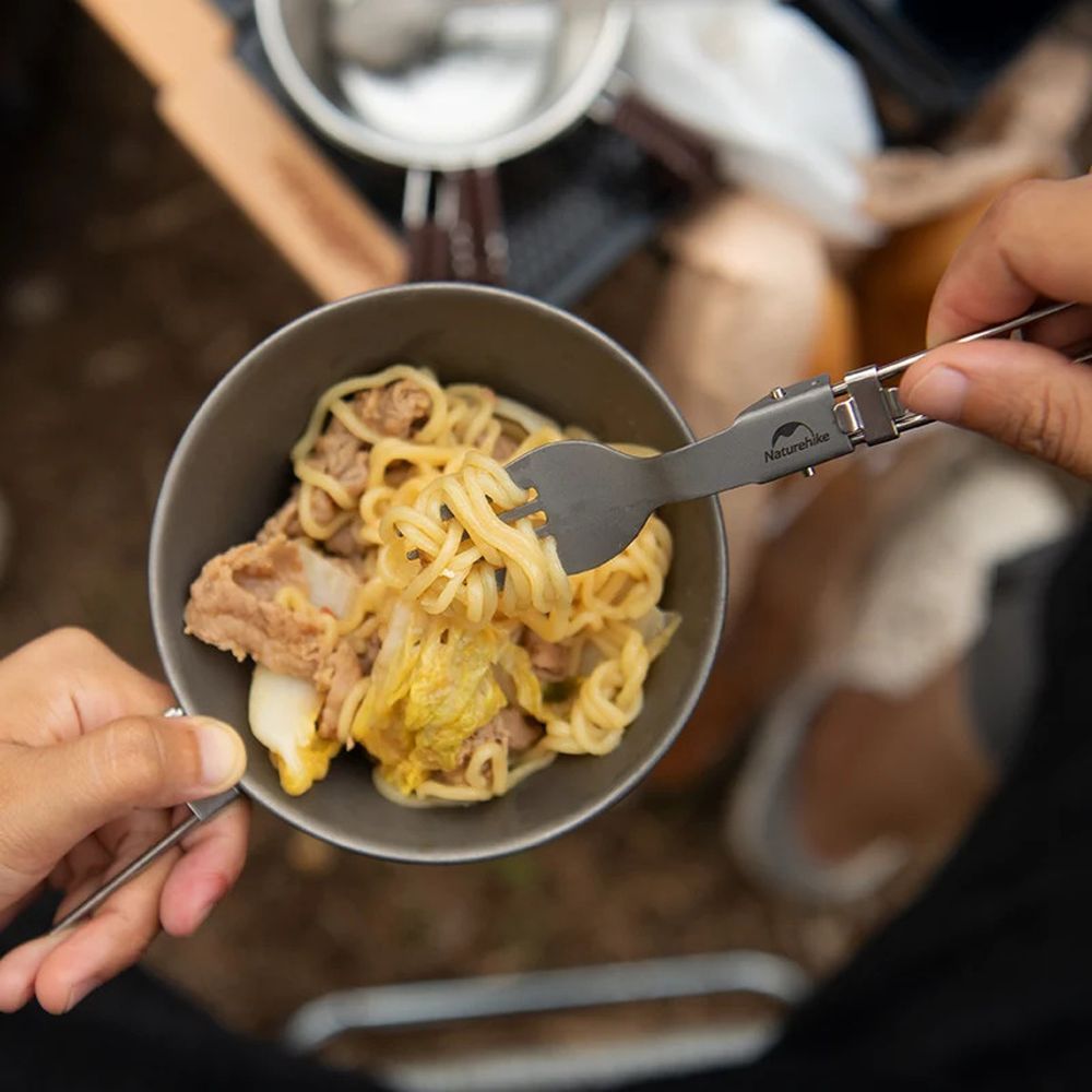 Ложко-виделка титанова складана Naturehike NH19C001-J сіра з мішечком