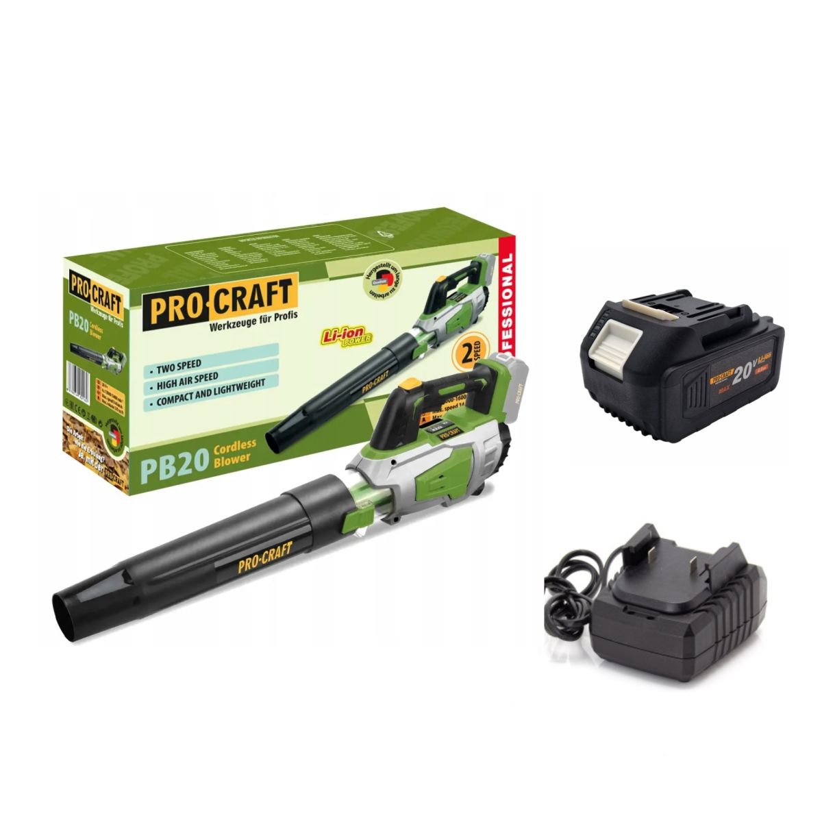 Набір Акумуляторна повітродувка Procraft PB20 (без АКБ/зп)+БатареяUNIVERSAL20/4/Зарядний пр.20/1