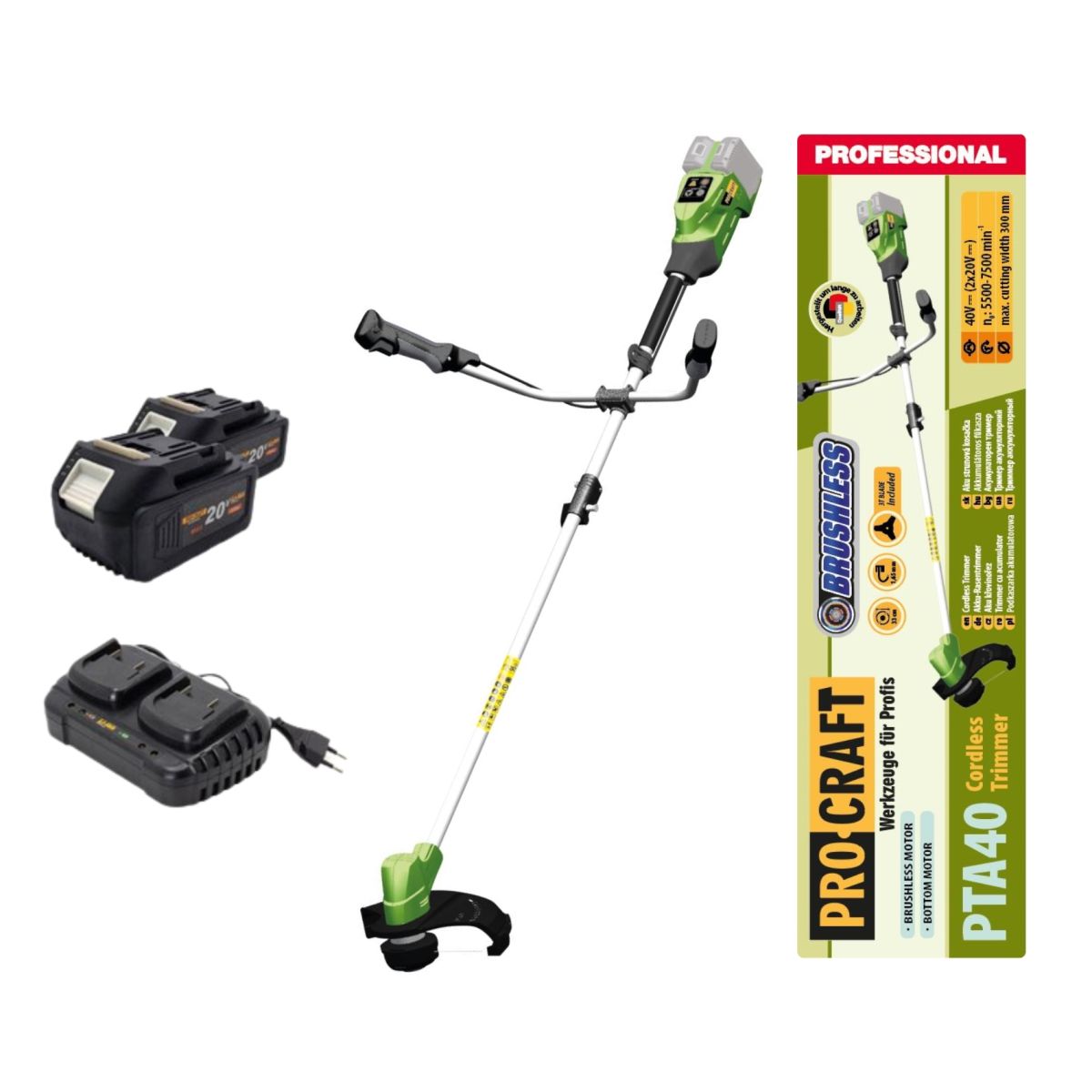 Набір Тример аккум.PROCRAFT PTA40(без акб)Батарея20/4UNIVERSAL-2шт./Зарядний пристрій 20/1-2шт.