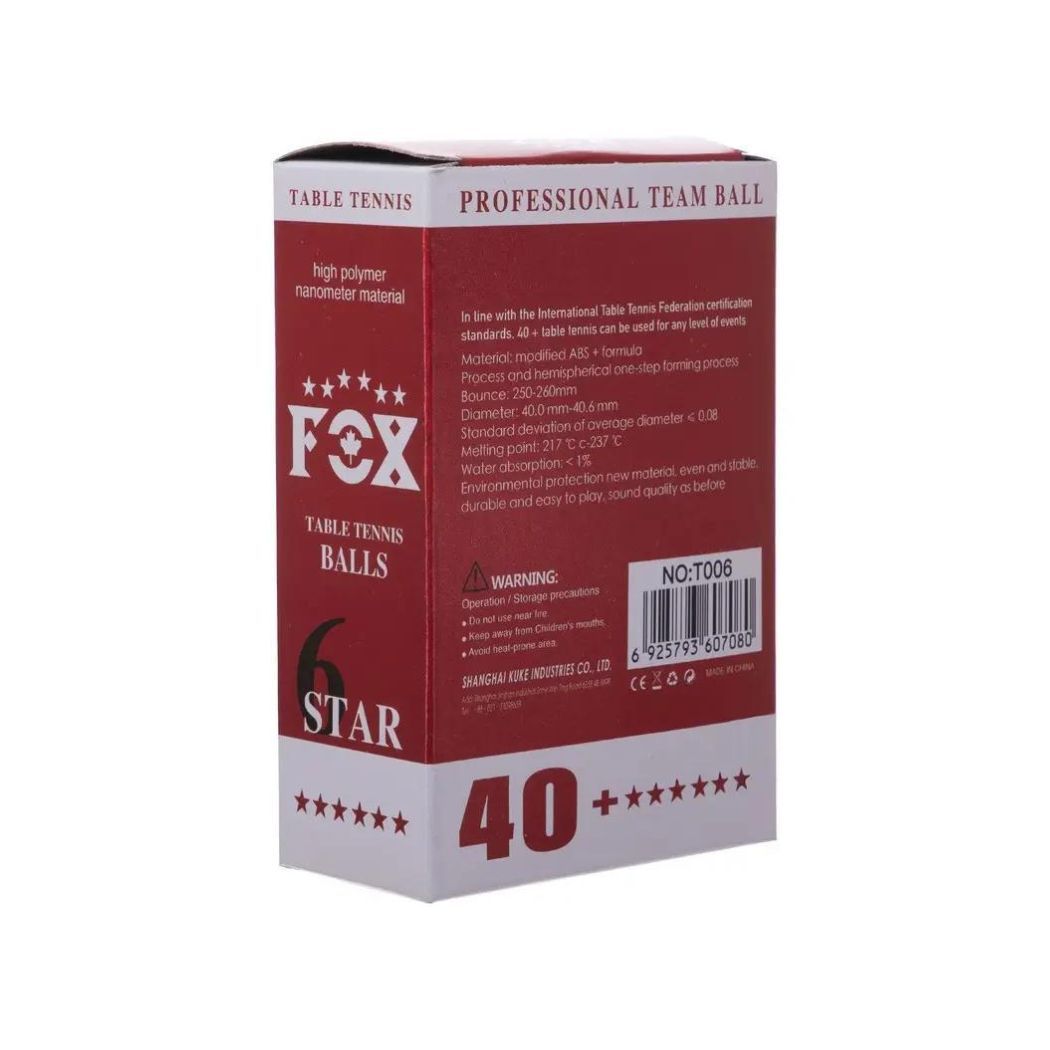Набір м'ячів для настільного тенісу FOX 40+ 6star T006 6шт білий (T006)