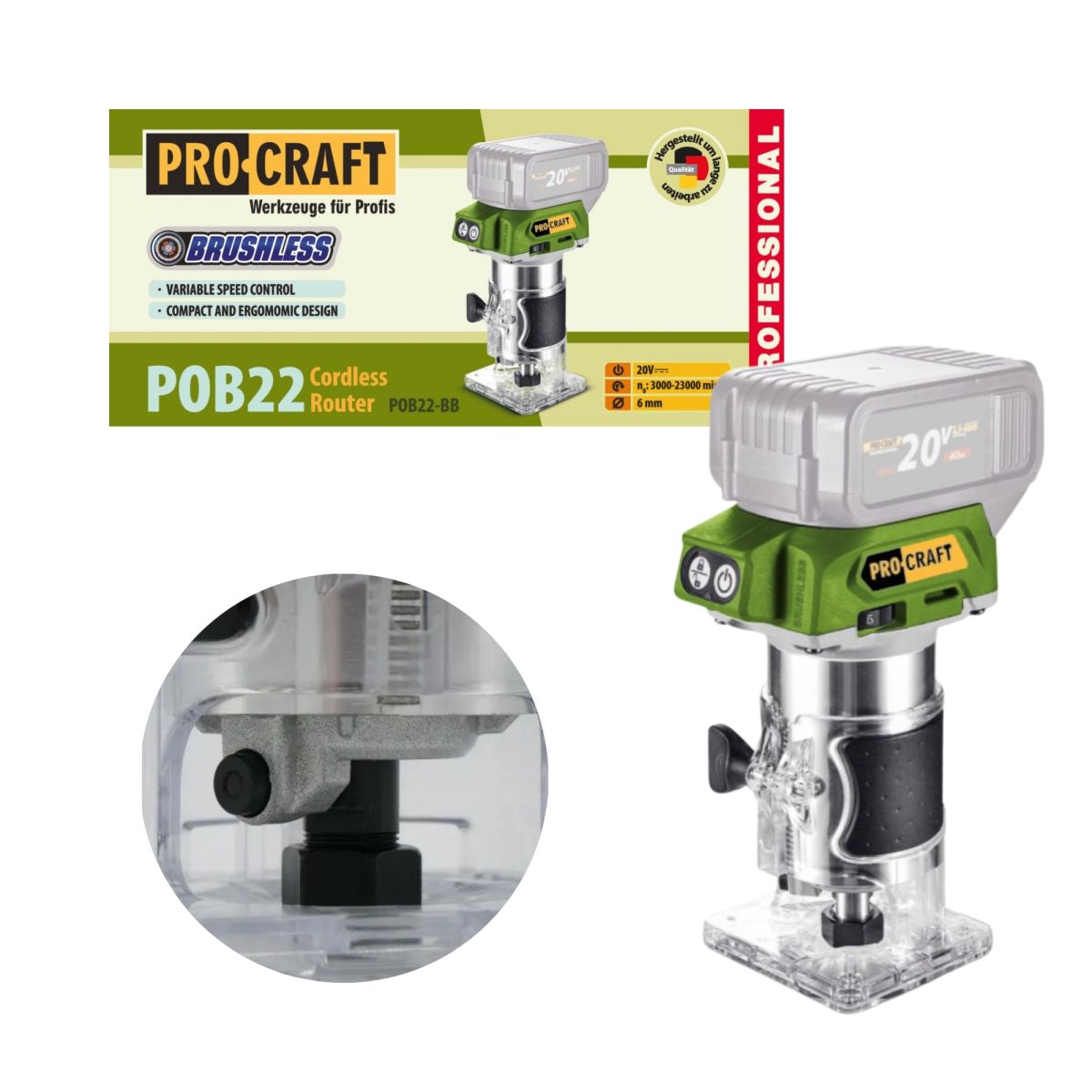 Акумуляторний фрезер Procraft POB22 (Без АКБ та ЗП)