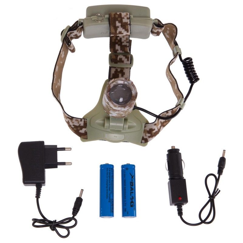 Ліхтарик налобний SP-Sport SY-003M, пластик на акумуляторі, комуфляж Marpat
