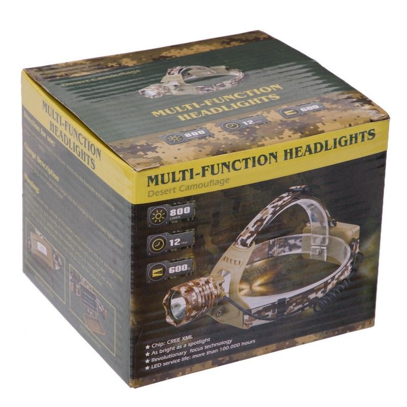 Ліхтарик налобний SP-Sport SY-003M, пластик на акумуляторі, комуфляж Marpat