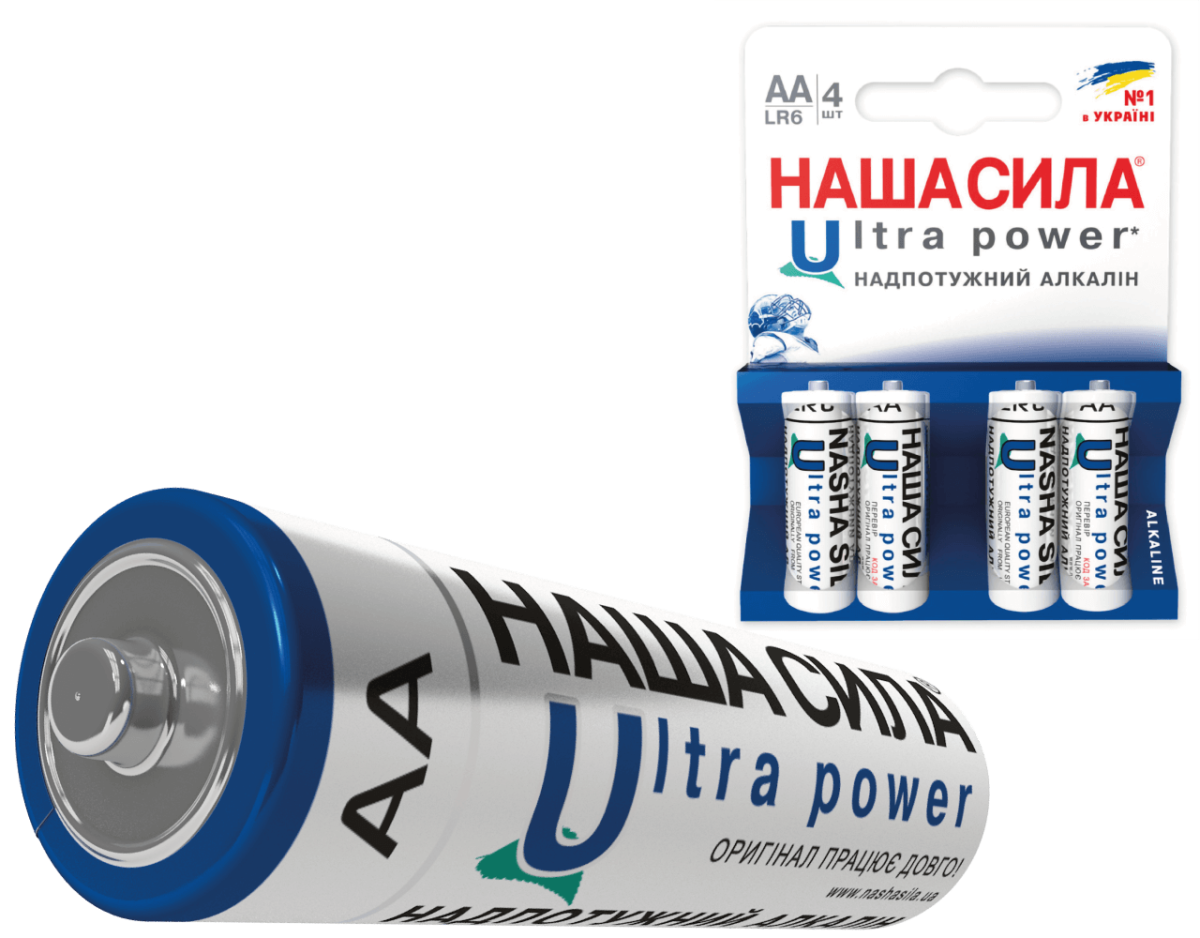 Батарейка LR6(AA) Ultra Power, 4шт блістер, НАША СИЛА