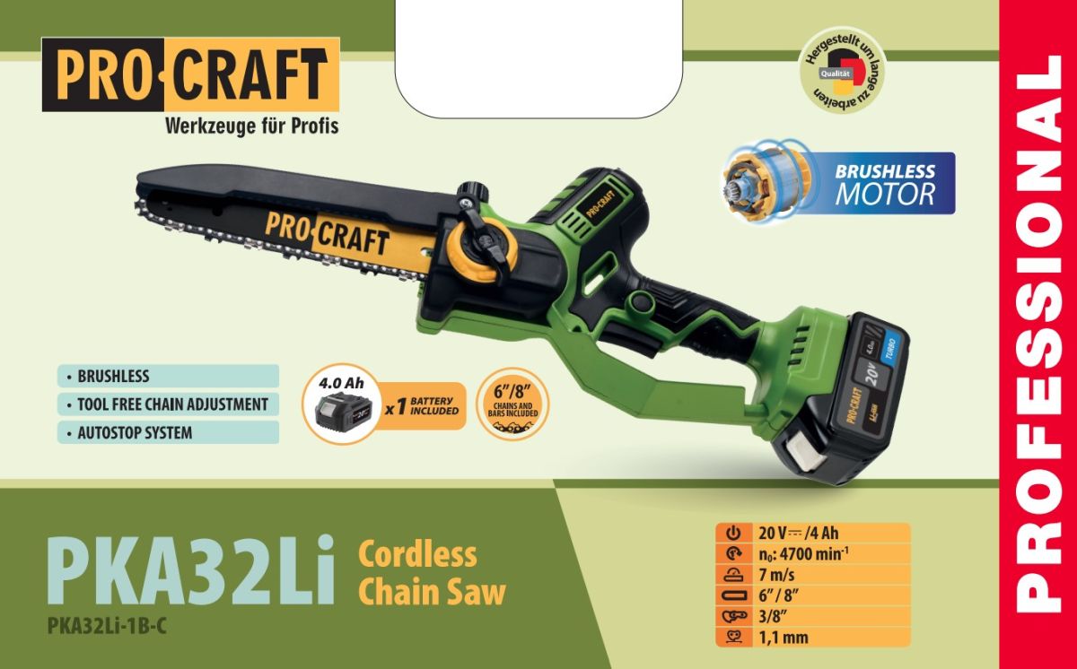 Акумуляторна ланцюгова пила Procraft PKA32Li (з 1 акб)