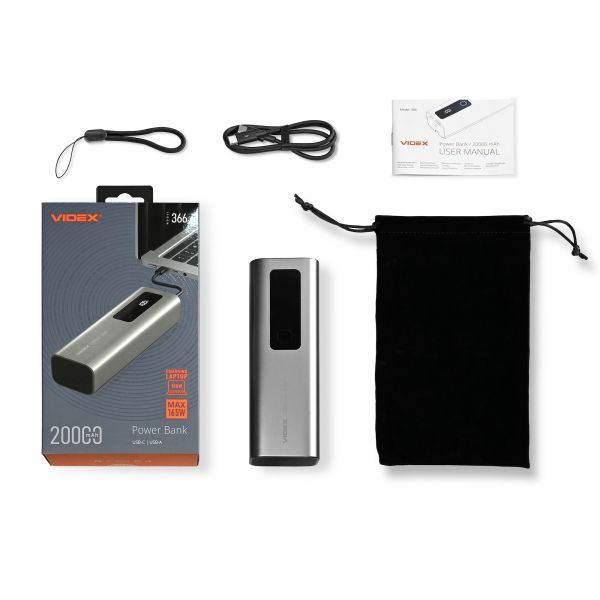 Повербанк 20000mAh VIDEX VPB-366 165W PD100W +Display