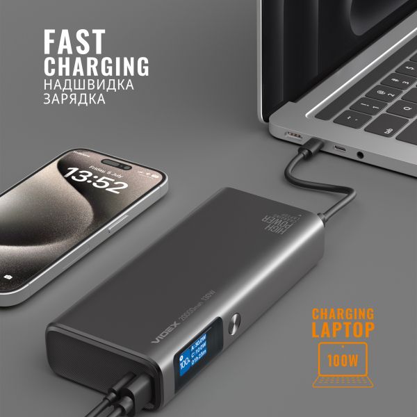 Повербанк 20000mAh VIDEX VPB-323 PD100W Black