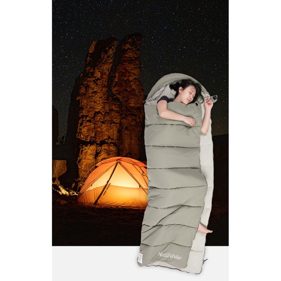 Спальний мішок з капюшоном Naturehike M300 NH20MSD02, зелений, правий