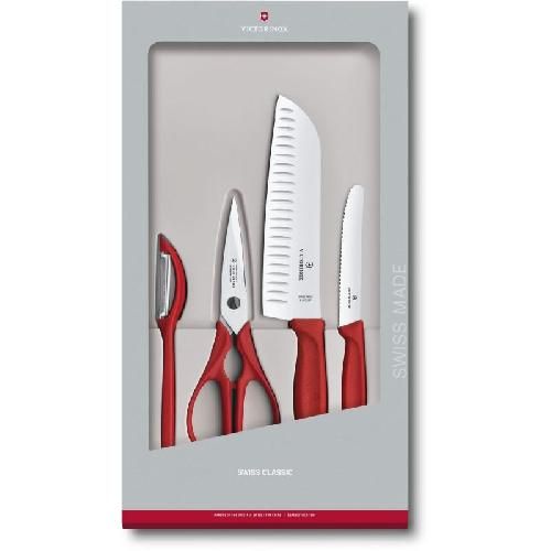 Набір кухонний Victorinox SwissClassic Kitchen Set 4шт з черв. ручкою (2 ножа, ножиці, овочечистка)