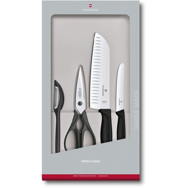 Набір кухонний Victorinox SwissClassic Kitchen Set 4шт з чорн. ручкою (2 ножа, ножиці, овочечистка)