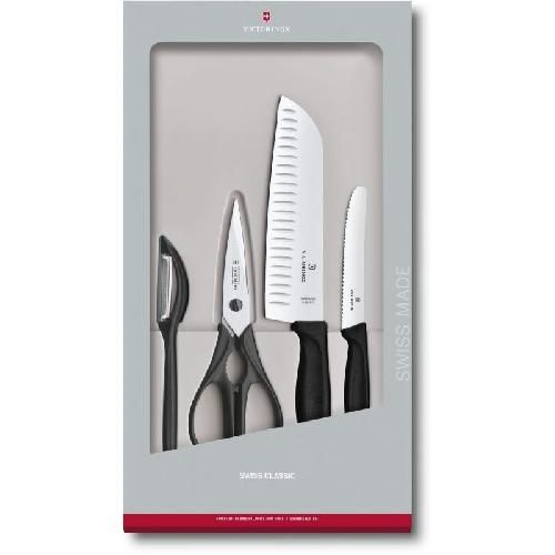 Набір кухонний Victorinox SwissClassic Kitchen Set 4шт з чорн. ручкою (2 ножа, ножиці, овочечистка)