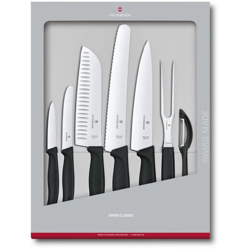 Набір кухонний Victorinox SwissClassic Kitchen Set 7шт з чорн. ручкою (5 ножів, виделка, овочечистка