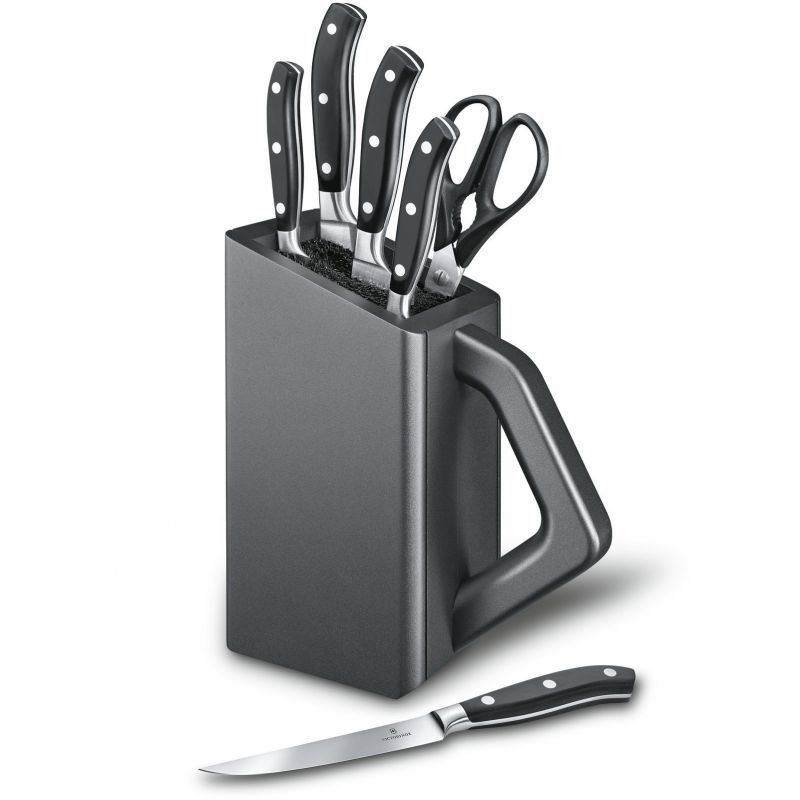 Набір кухонний Victorinox Grand Maitre Сhef's Cutlery Block 6шт з чорн. ручкою з підставкою (5 ножів