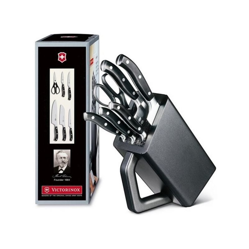 Набір кухонний Victorinox Grand Maitre Сhef's Cutlery Block 6шт з чорн. ручкою з підставкою (5 ножів