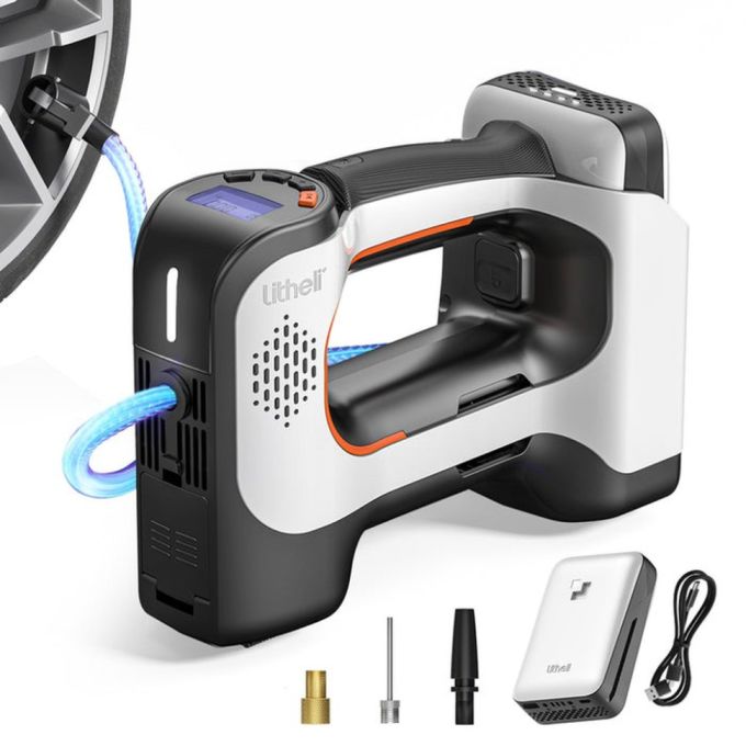 Акумуляторний компресор Litheli з ліхтарем, живлення від павербанку (УМБ Litheli Power Bank 20000 mA