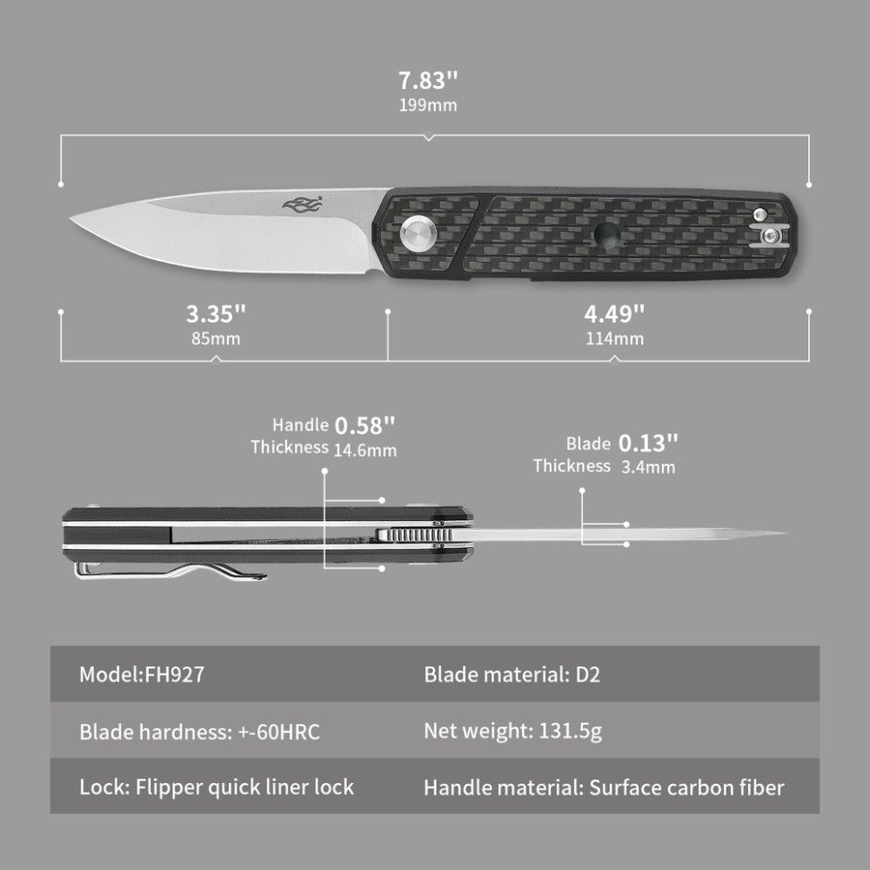 Нiж складаний Firebird FH927-CF чорний карбон