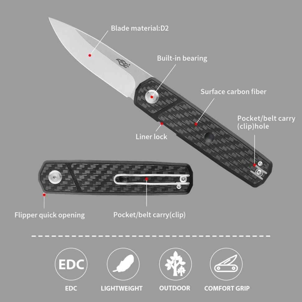 Нiж складаний Firebird FH927-CF чорний карбон