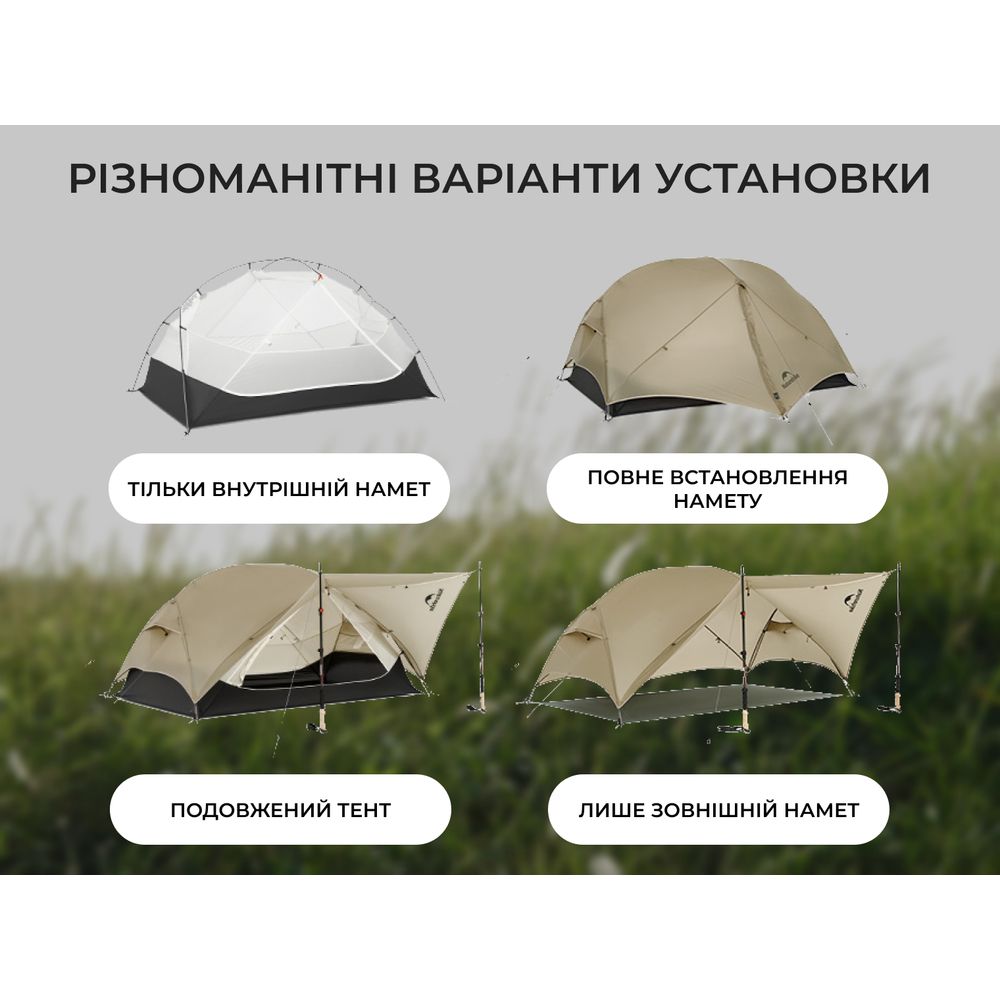 Намет надлегкий двомісний Naturehike Mongar CNK2550WS016, 15D, сiрий