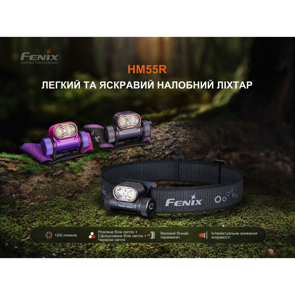 Ліхтар налобний Fenix HM55R, фіолетовий