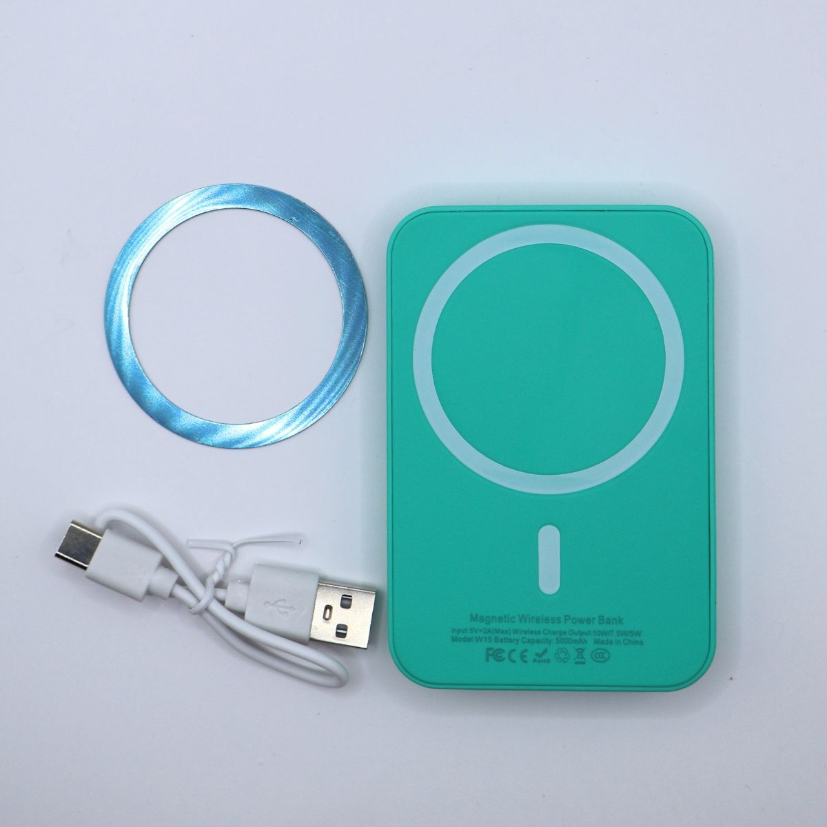 Power Bank 5000 мАг з бездротовою зарядкою, зелений