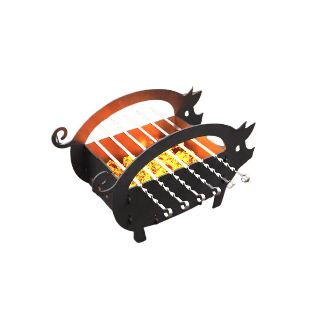 Мангал-гриль Carino Свиня малий розбірний з грилем 540х273х330 мм, метал 3 мм без покриття