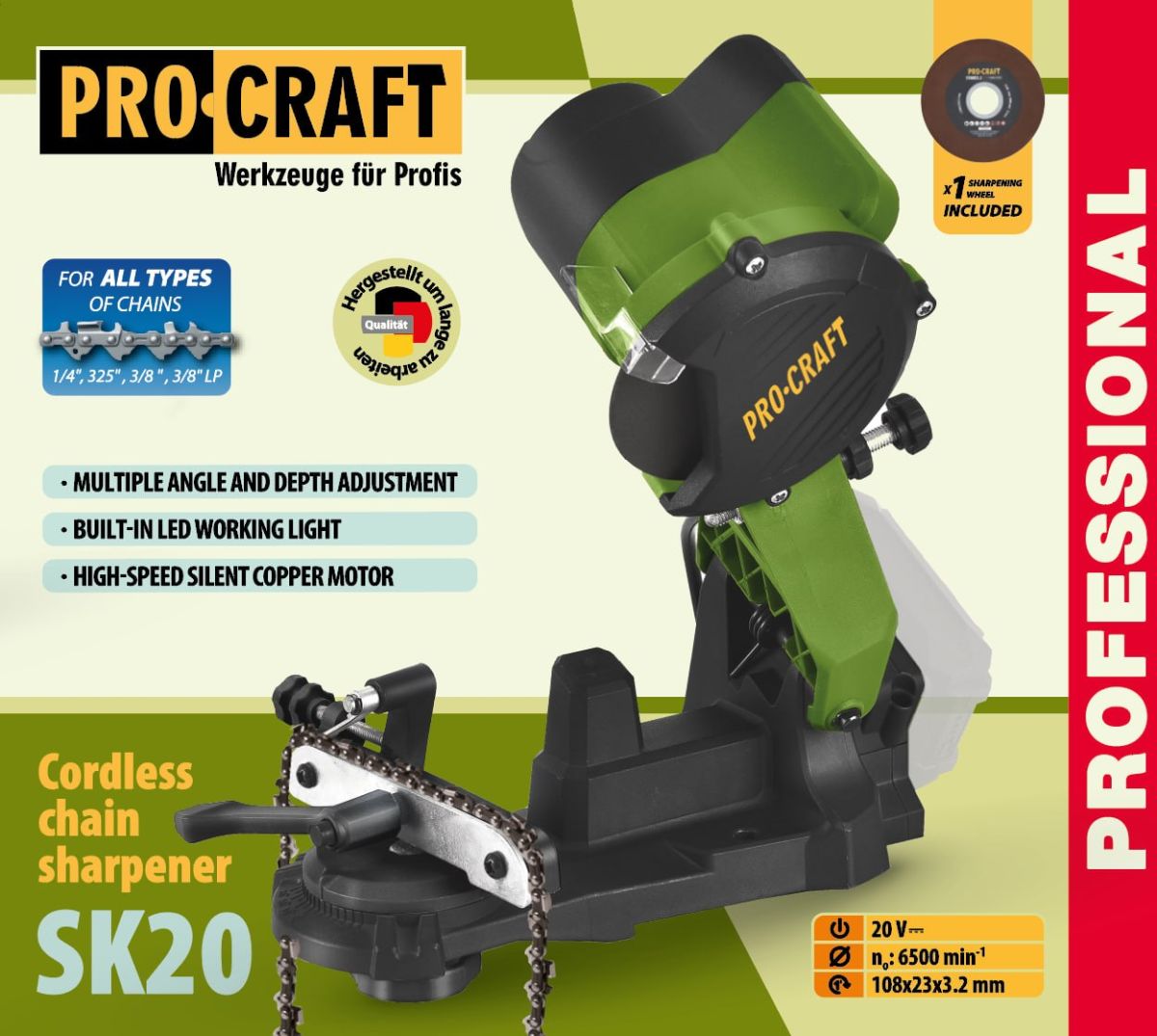 Акумуляторна заточка для ланцюга Procraft SK20 (Без акб та зп)