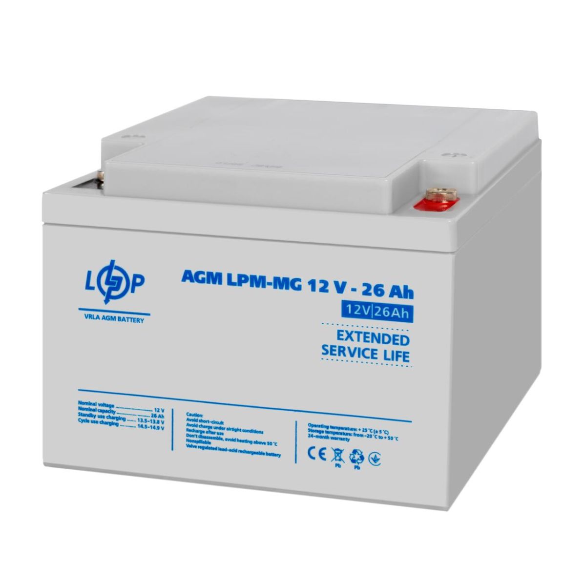 Акумулятор мультигелевый AGM LPM-MG 12V - 26 Ah под болт М5