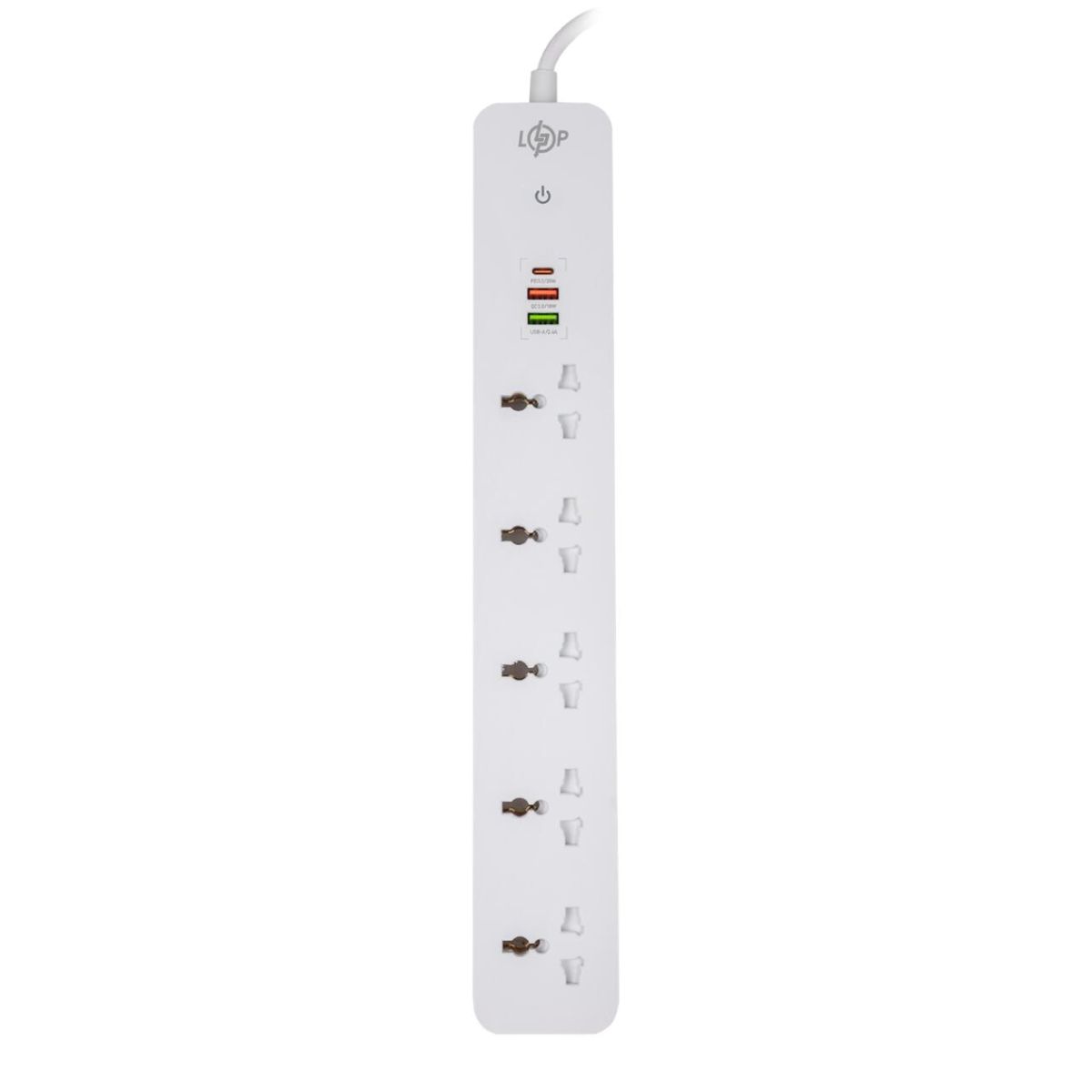 Мережевий фільтр (подовжувач) LP (5x230V-2500W, 1xUSB-38W/PD/QC3.0, 1xType-C 20W, 1xUSB 18W)