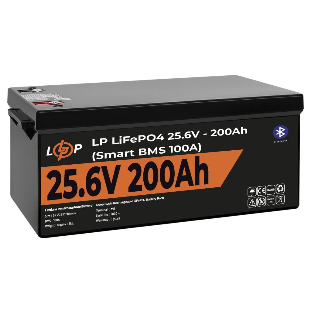 Акумулятор LP LiFePO4 24V (25,6V) - 200 Ah (5120Wh) (Smart BMS 100А) з BT пластик