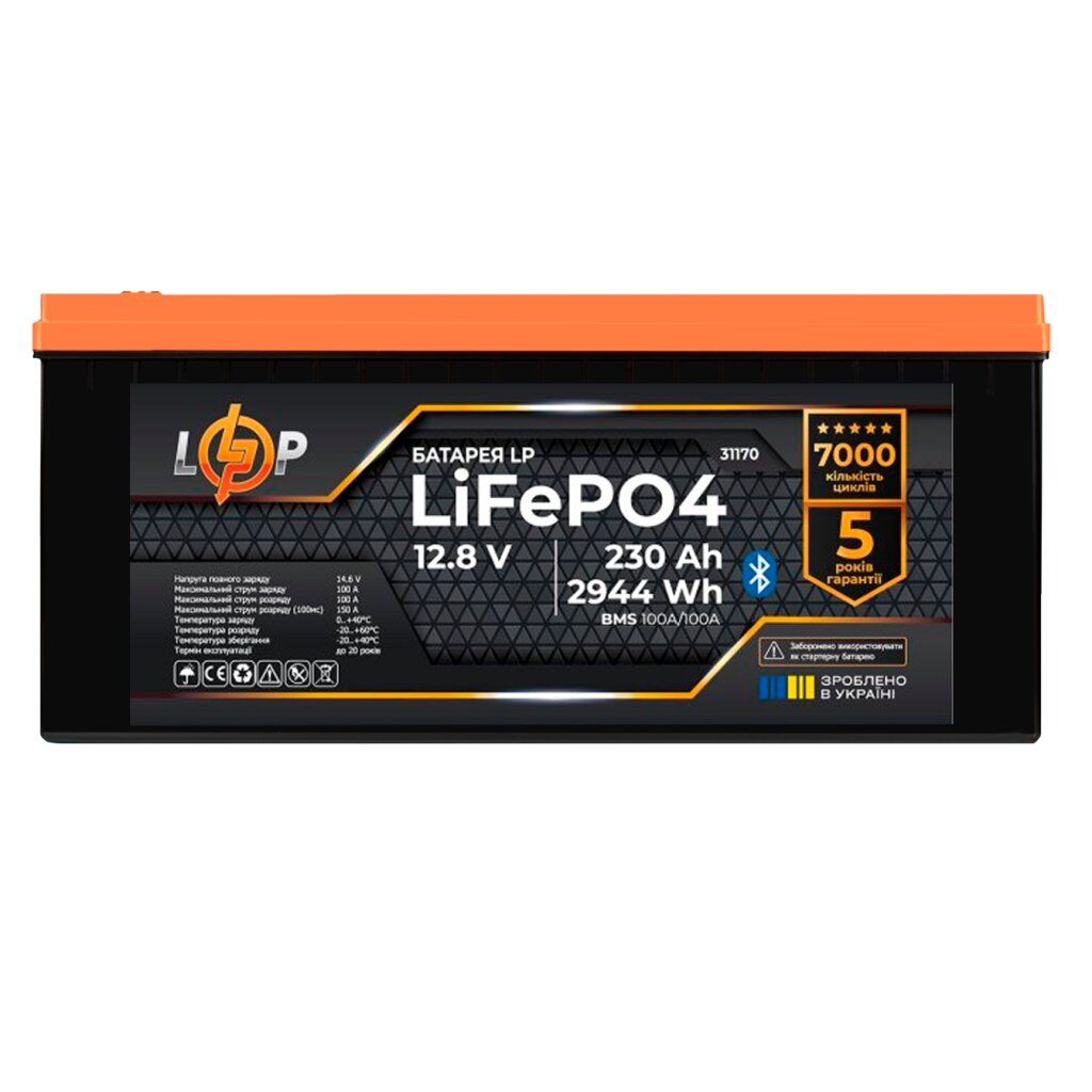 Акумулятор LP LiFePO4 12,8V - 230 Ah (2944Wh) (BMS 100A/100А) пластик Smart BT