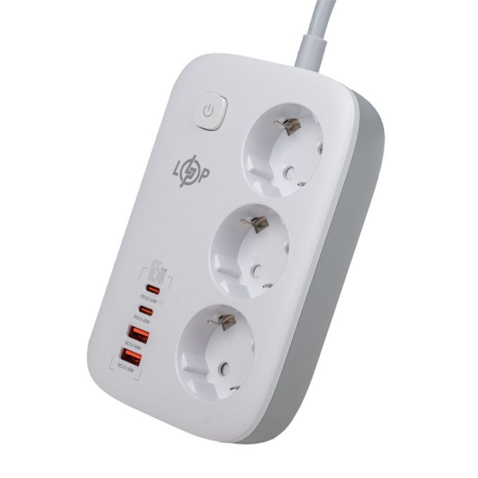 Мережевий фільтр (подовжувач) LP F65WG4 (3x230V-3520W, 2xUSB-60W, 2xType-C 65W QC/PD)