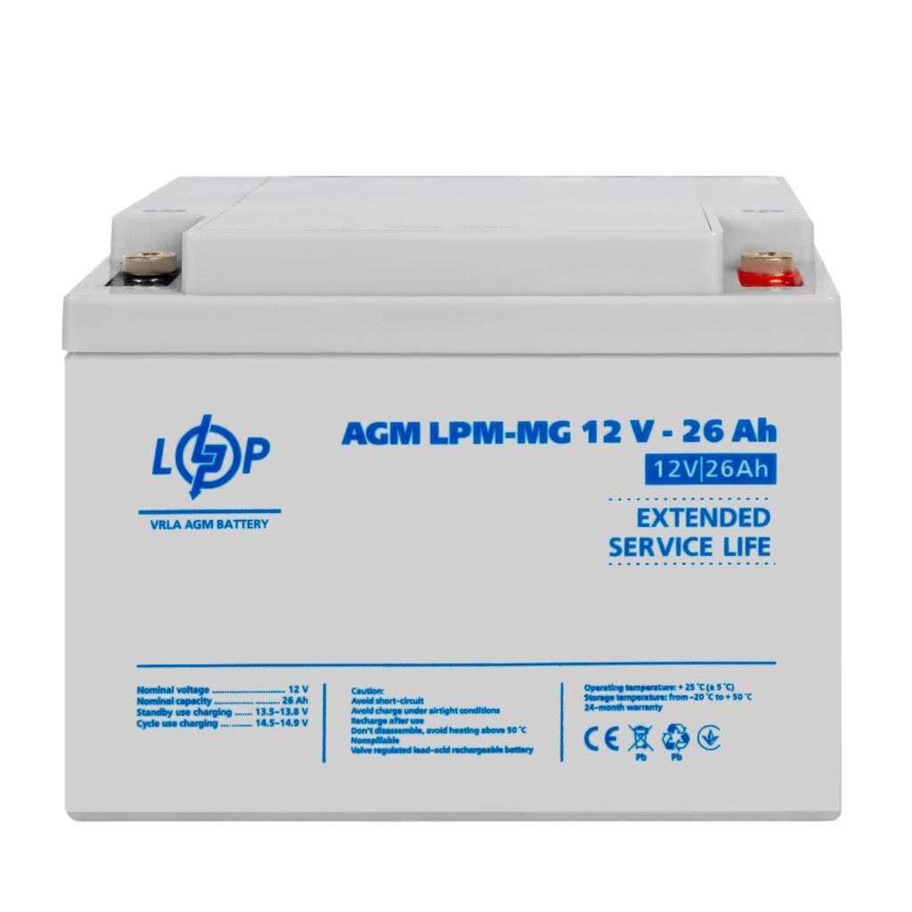 Акумулятор мультигелевый AGM LPM-MG 12V - 26 Ah под болт М5
