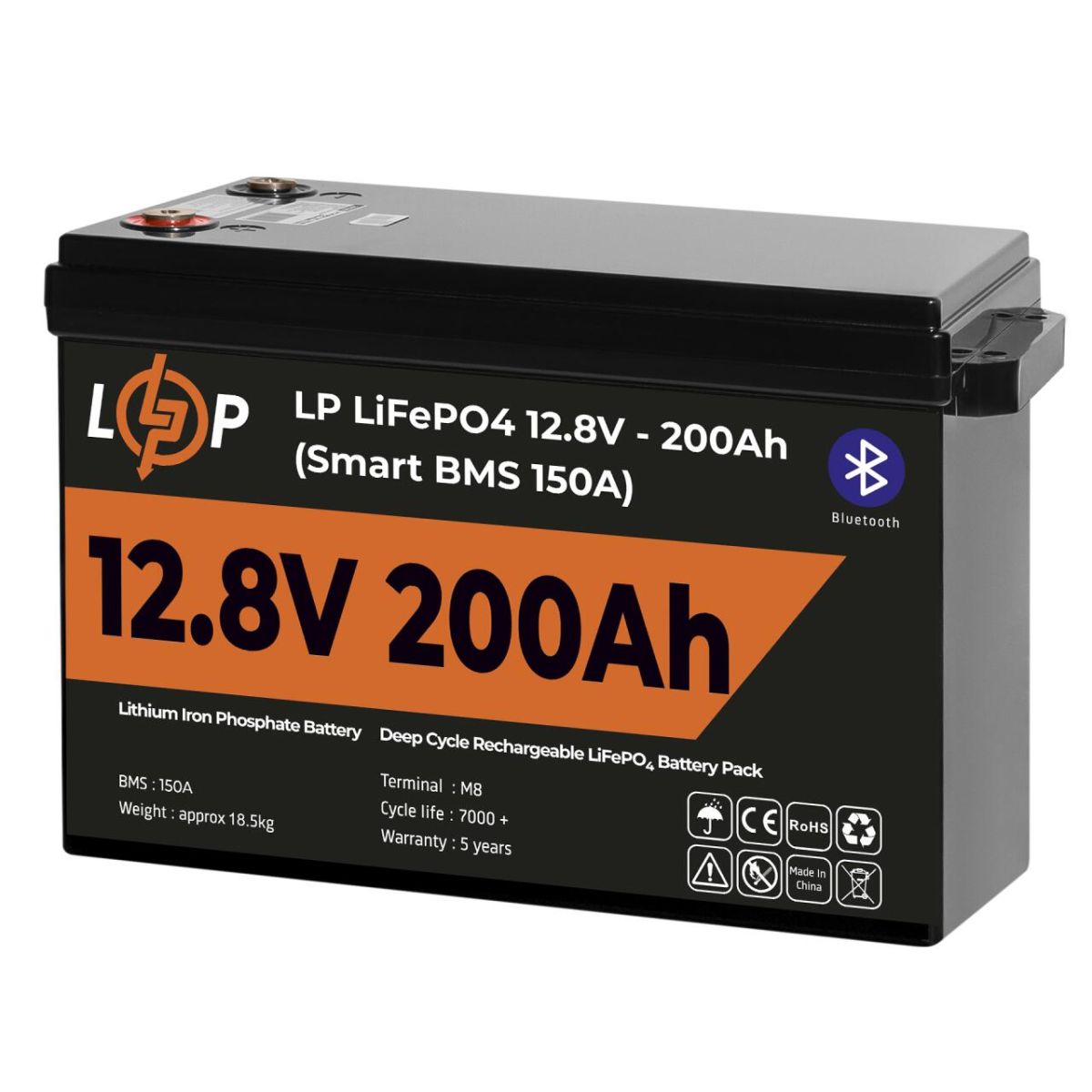Акумулятор LP LiFePO4 12V (12,8V) - 200 Ah (2560Wh) (Smart BMS 150А) з BT пластик
