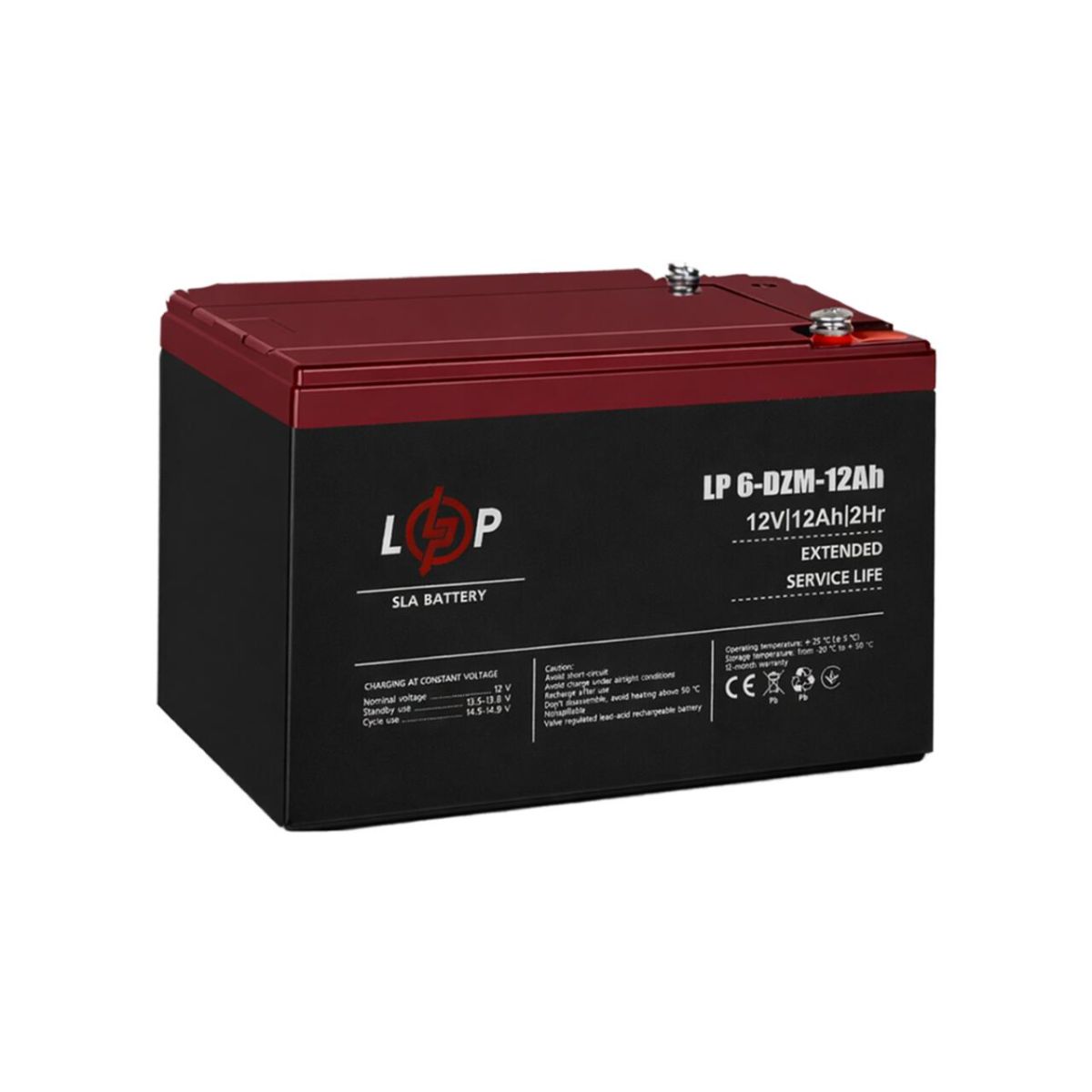 Тяговий свинцево-кислотний AGM акумулятор LP 6-DZM-12 Ah - под Болт М5