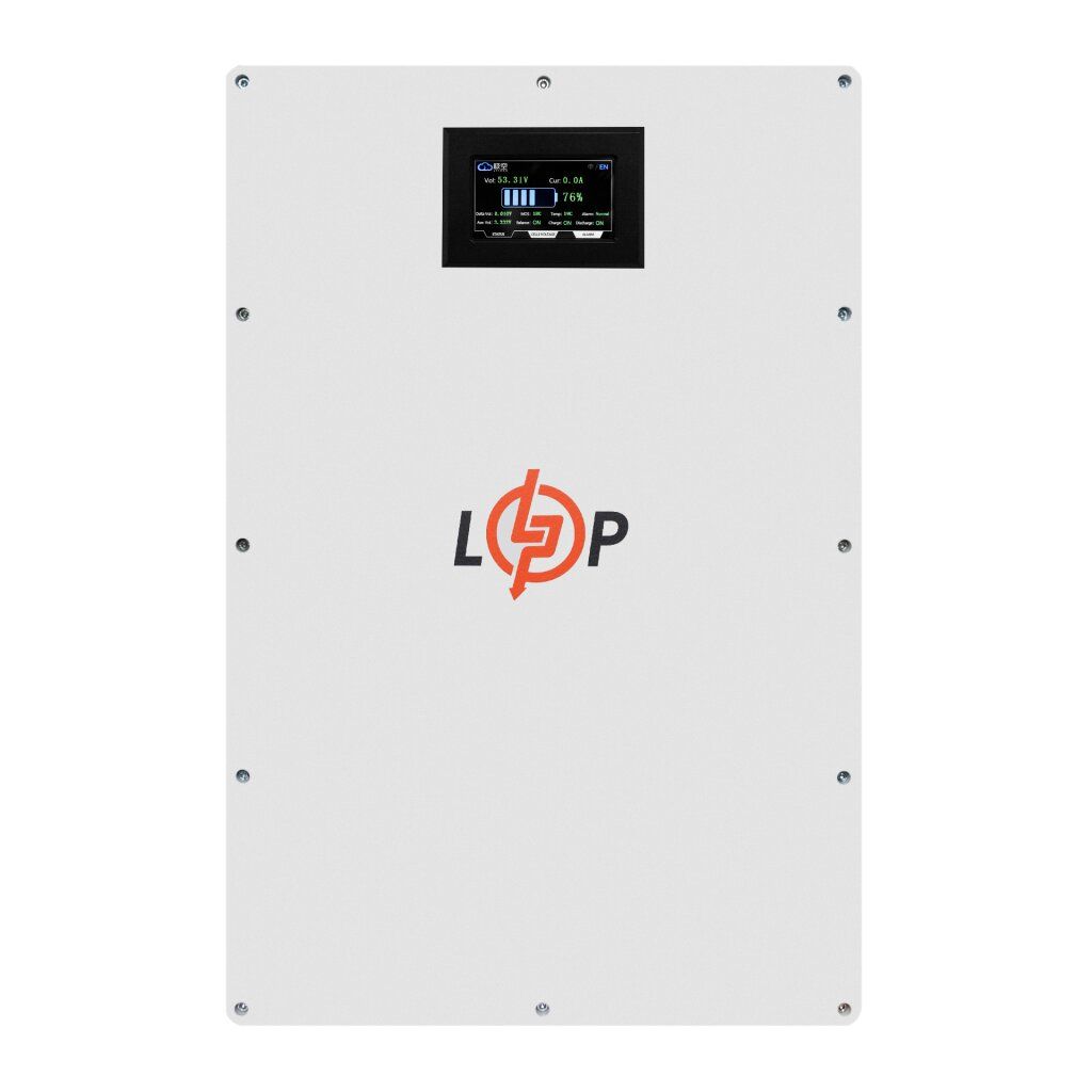 Акумулятор LP LiFePO4 51,2V - 100 Ah (5120Wh) (BMS 100A/50А) метал LCD Smart RS485/CAN JK настінний