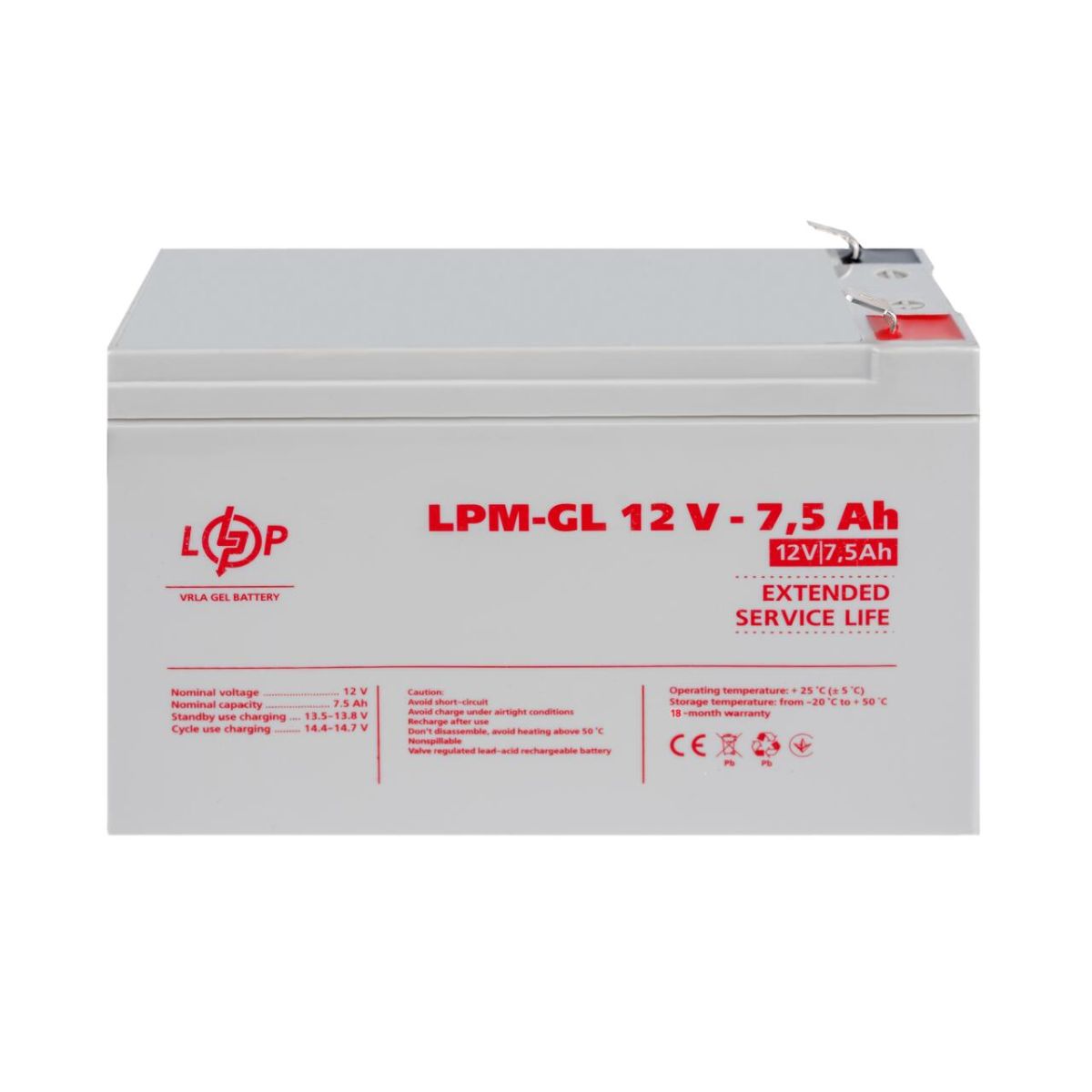 Акумулятор гелевий LPM-GL 12V - 7.5 Ah