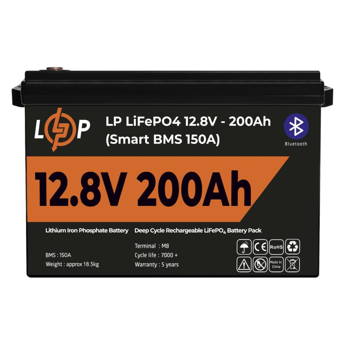 Акумулятор LP LiFePO4 12V (12,8V) - 200 Ah (2560Wh) (Smart BMS 150А) з BT пластик