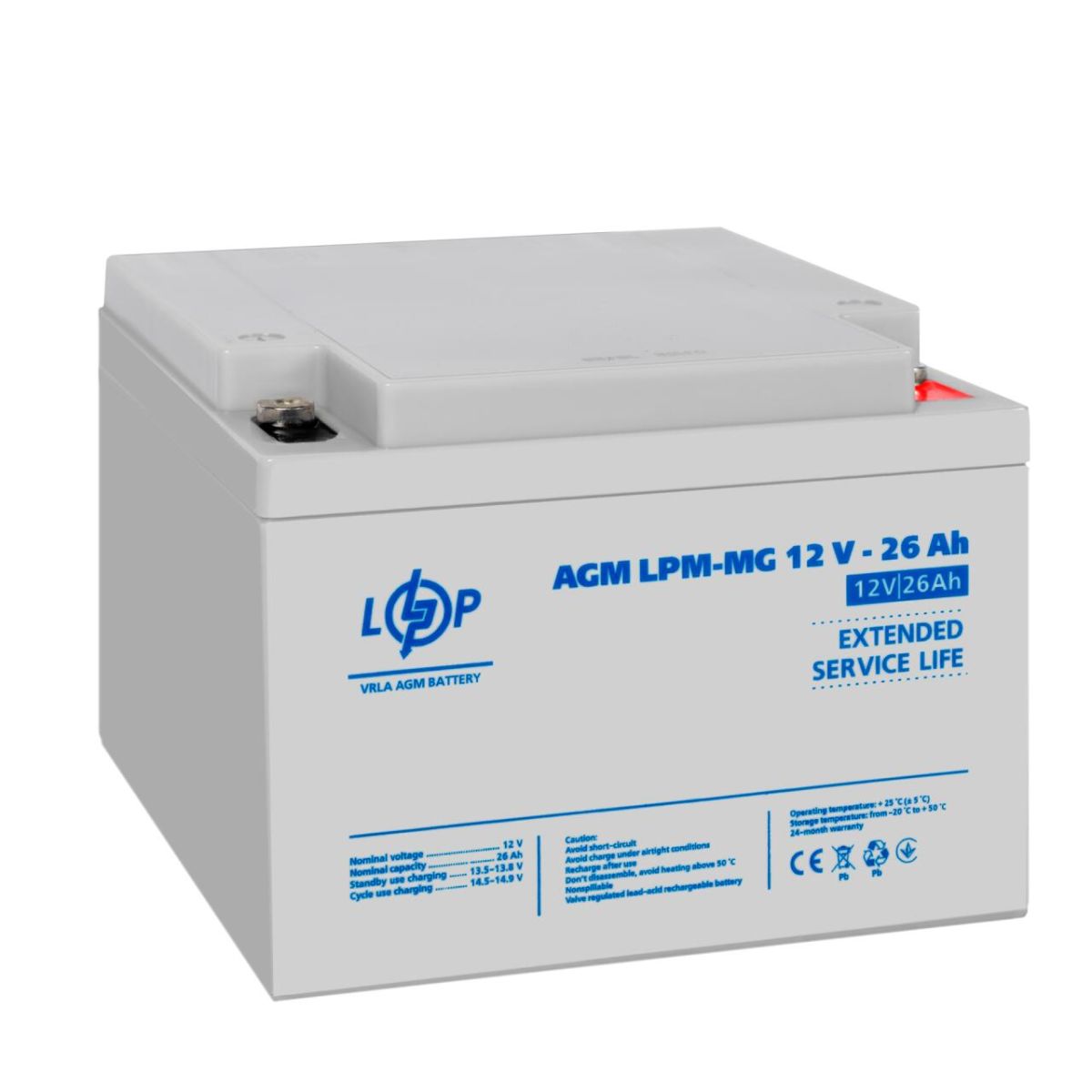 Акумулятор мультигелевый AGM LPM-MG 12V - 26 Ah под болт М5