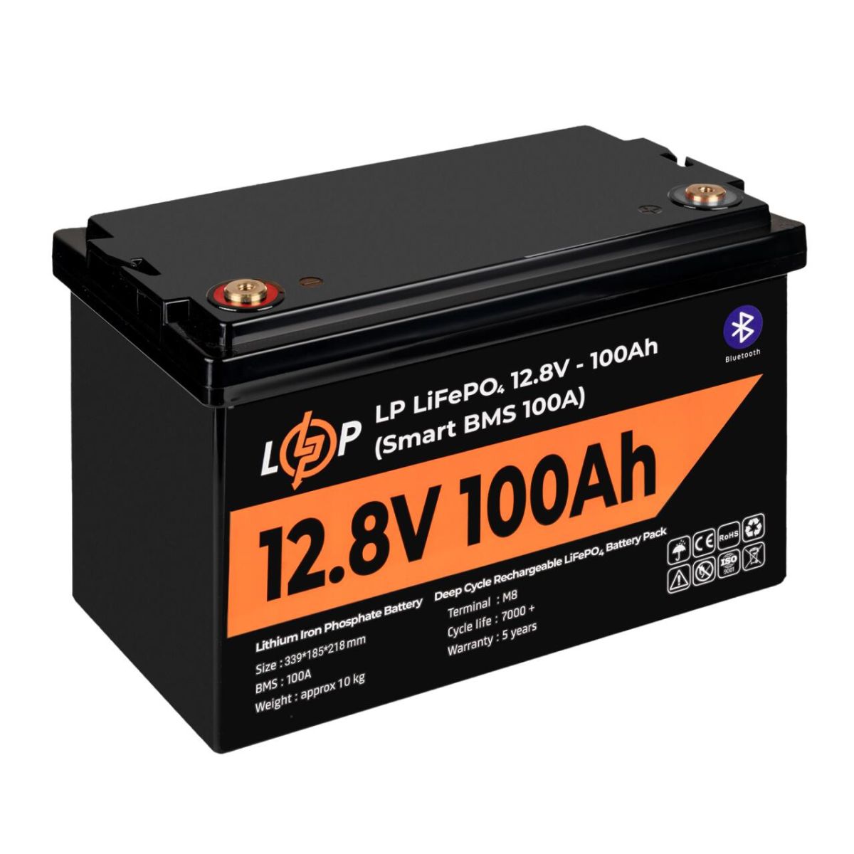 Акумулятор LP LiFePO4 12V (12,8V) - 100 Ah (1280Wh) (Smart BMS 100А) з BT пластик