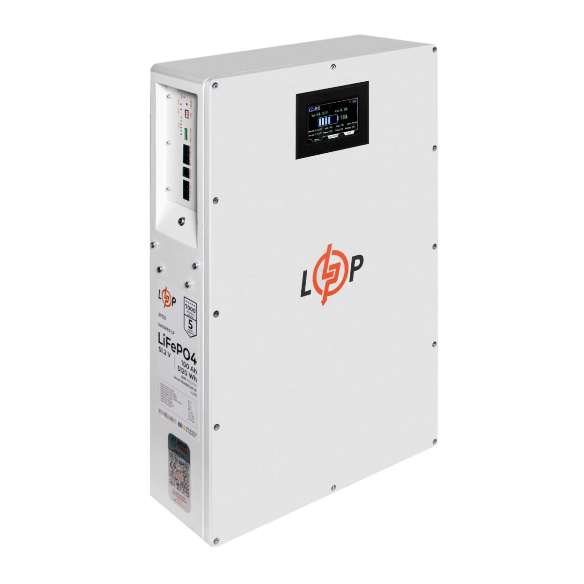 Акумулятор LP LiFePO4 51,2V - 100 Ah (5120Wh) (BMS 100A/50А) метал LCD Smart RS485/CAN JK настінний