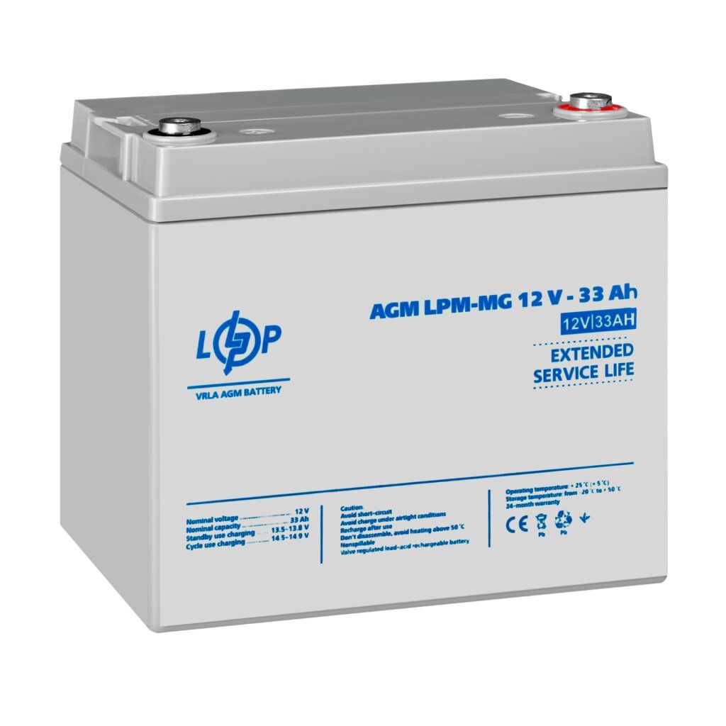 Акумулятор мультигелевий LPM-MG 12V - 33 Ah + праворуч